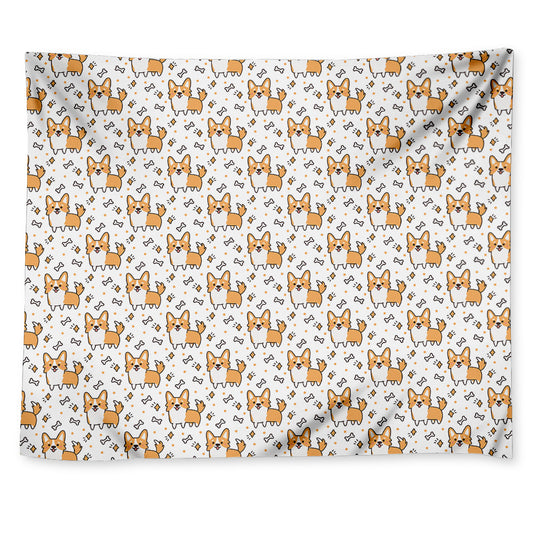 Cartoon Corgi Pattern Print Tapestry