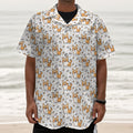 Cartoon Corgi Pattern Print Textured Short Sleeve Shirt