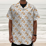 Cartoon Corgi Pattern Print Textured Short Sleeve Shirt