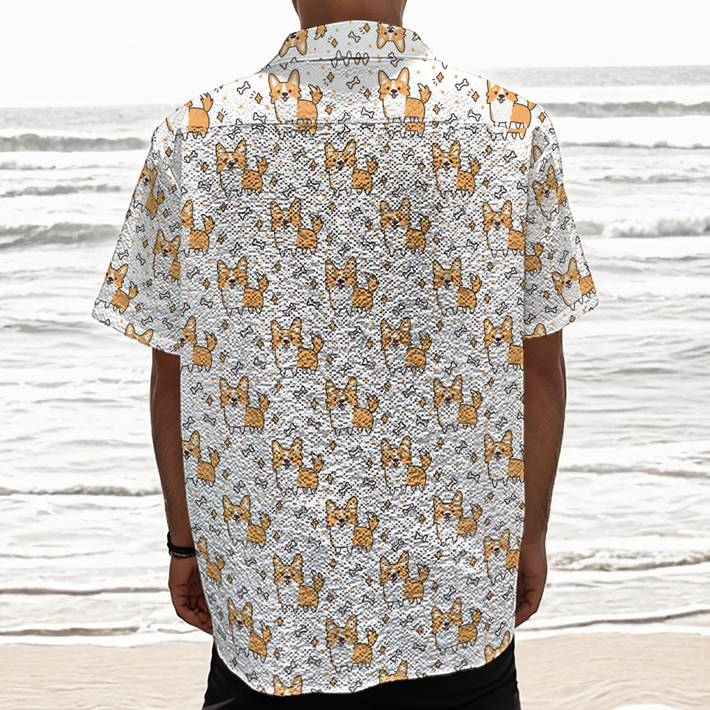 Cartoon Corgi Pattern Print Textured Short Sleeve Shirt
