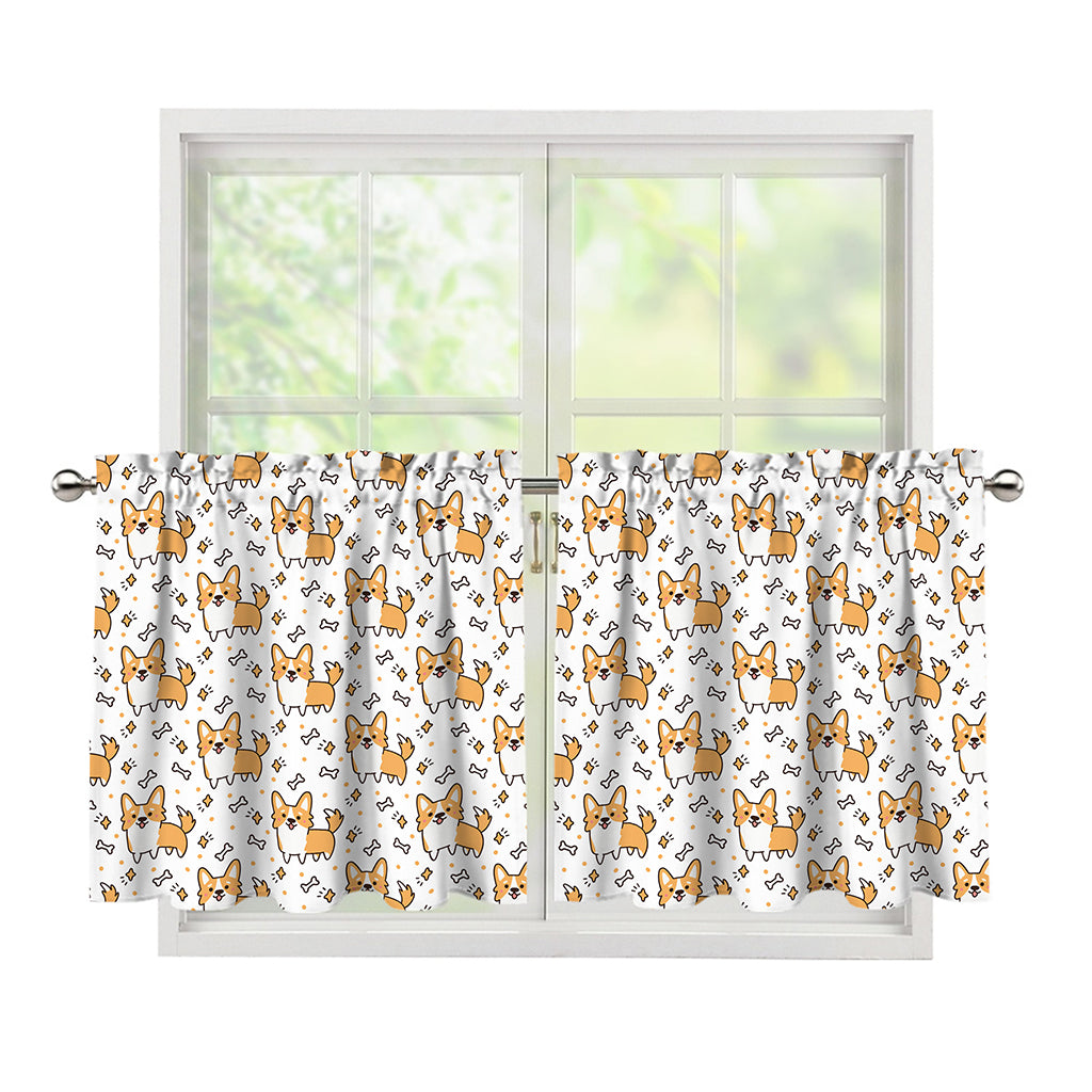 Cartoon Corgi Pattern Print Tier Curtains