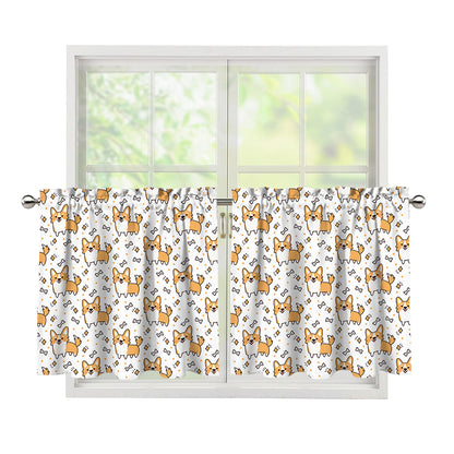 Cartoon Corgi Pattern Print Tier Curtains