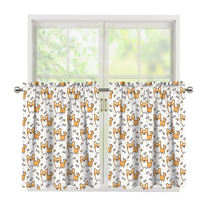 Cartoon Corgi Pattern Print Tier Curtains