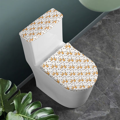 Cartoon Corgi Pattern Print Toilet Lid And Tank Cover Set