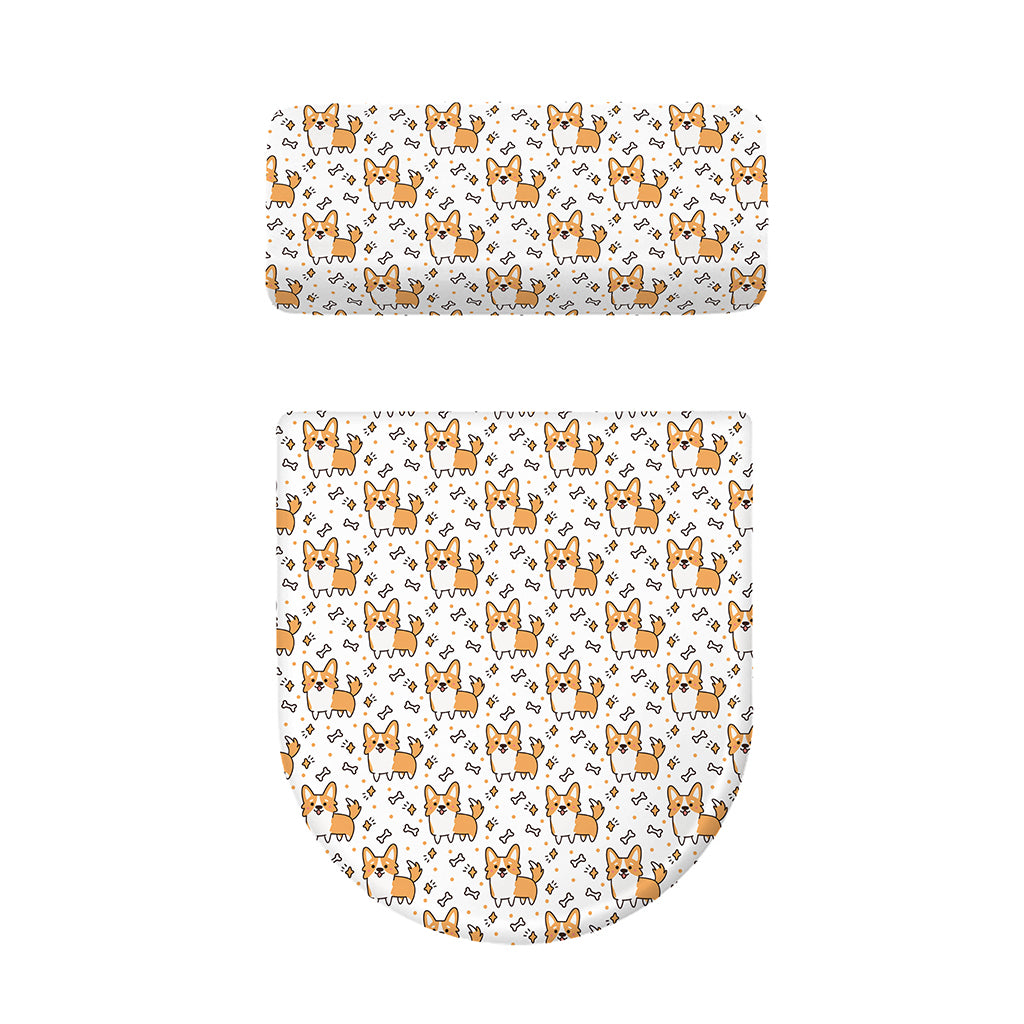 Cartoon Corgi Pattern Print Toilet Lid And Tank Cover Set