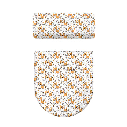 Cartoon Corgi Pattern Print Toilet Lid And Tank Cover Set