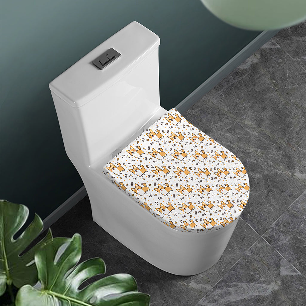 Cartoon Corgi Pattern Print Toilet Lid Cover