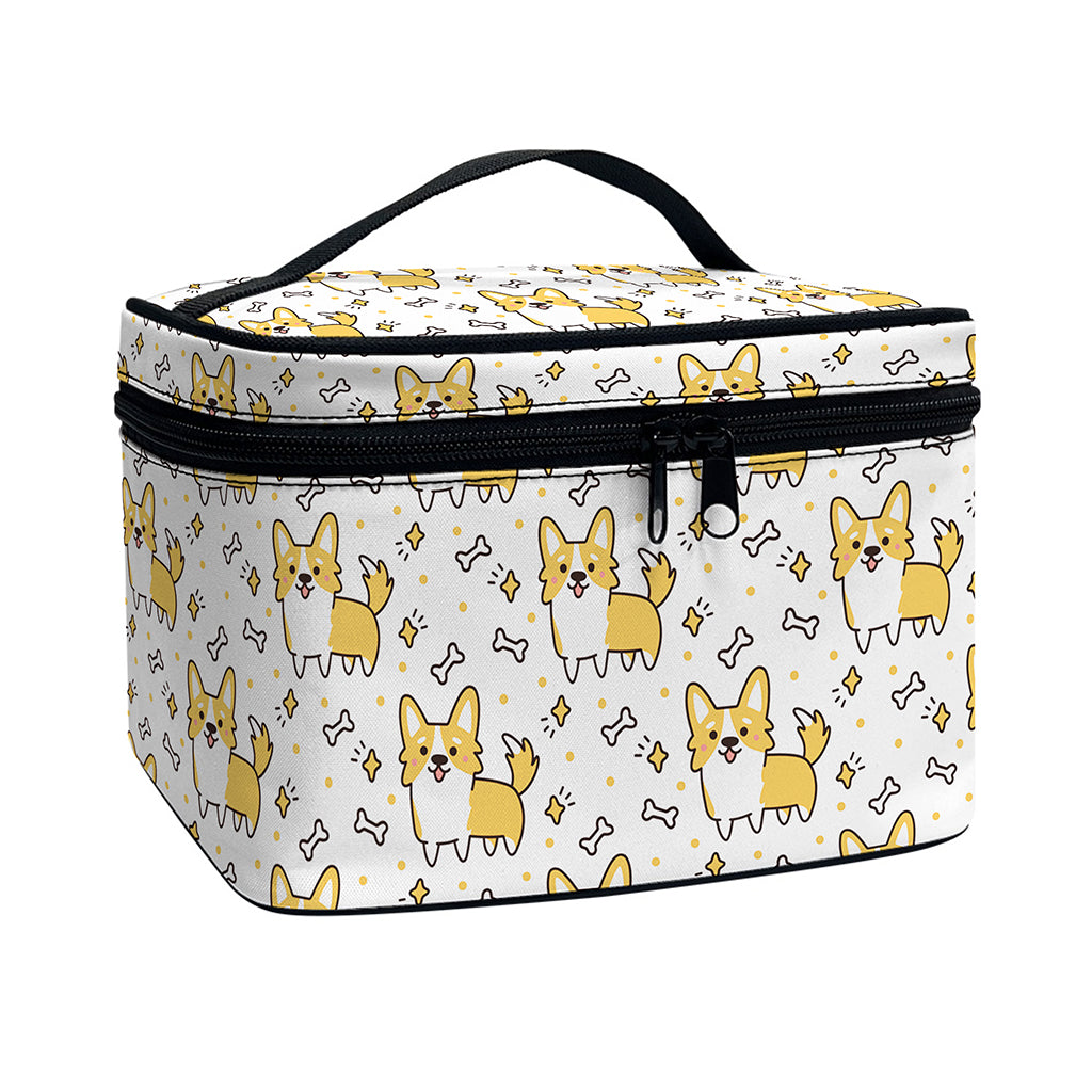 Cartoon Corgi Pattern Print Travel Makeup Bag
