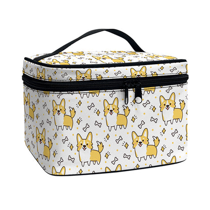 Cartoon Corgi Pattern Print Travel Makeup Bag