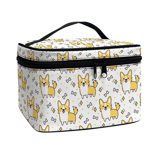 Cartoon Corgi Pattern Print Travel Makeup Bag