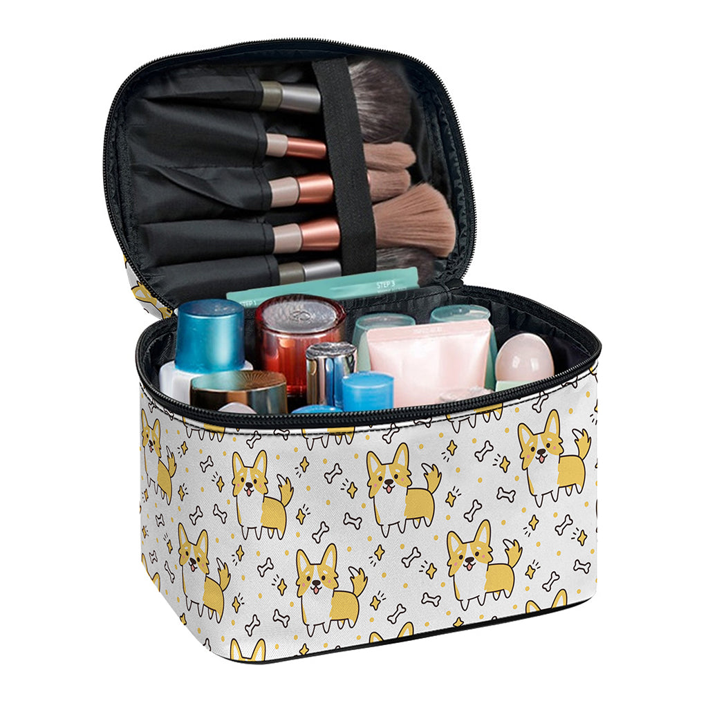 Cartoon Corgi Pattern Print Travel Makeup Bag