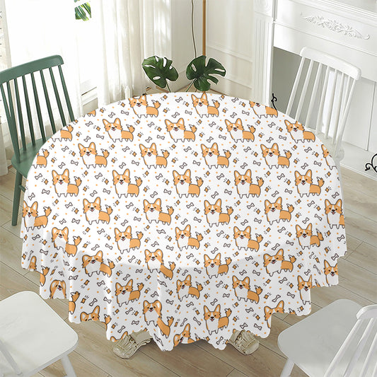 Cartoon Corgi Pattern Print Waterproof Round Tablecloth