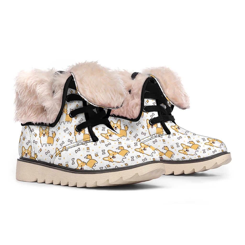 Cartoon Corgi Pattern Print Winter Boots