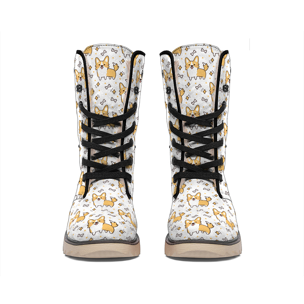 Cartoon Corgi Pattern Print Winter Boots