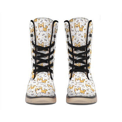 Cartoon Corgi Pattern Print Winter Boots