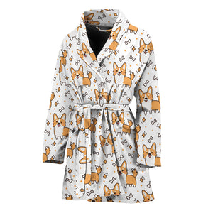 Cartoon Corgi Pattern Print Women's Bathrobe