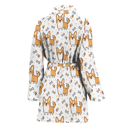 Cartoon Corgi Pattern Print Women's Bathrobe
