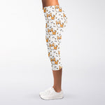 Cartoon Corgi Pattern Print Women's Capri Leggings