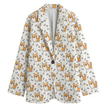 Cartoon Corgi Pattern Print Women's Cotton Blazer