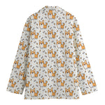 Cartoon Corgi Pattern Print Women's Cotton Blazer