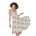 Cartoon Corgi Pattern Print Women's Sleeveless Dress