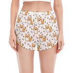 Cartoon Corgi Pattern Print Women's Split Running Shorts