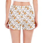 Cartoon Corgi Pattern Print Women's Split Running Shorts