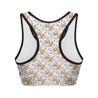 Cartoon Corgi Pattern Print Women's Sports Bra