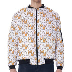 Cartoon Corgi Pattern Print Zip Sleeve Bomber Jacket