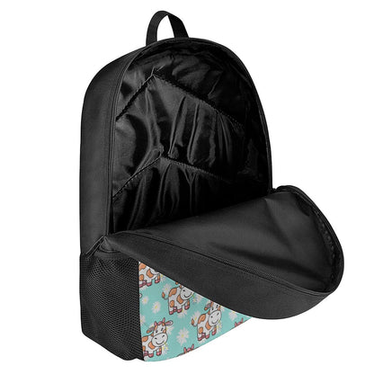 Cartoon Cow And Daisy Flower Print 17 Inch Backpack