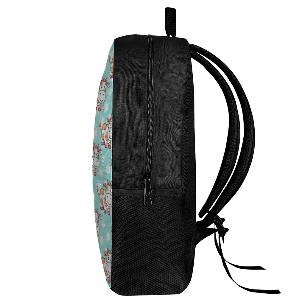 Cartoon Cow And Daisy Flower Print 17 Inch Backpack