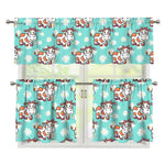 Cartoon Cow And Daisy Flower Print 3 Piece Kitchen Curtains