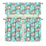 Cartoon Cow And Daisy Flower Print 3 Piece Kitchen Curtains