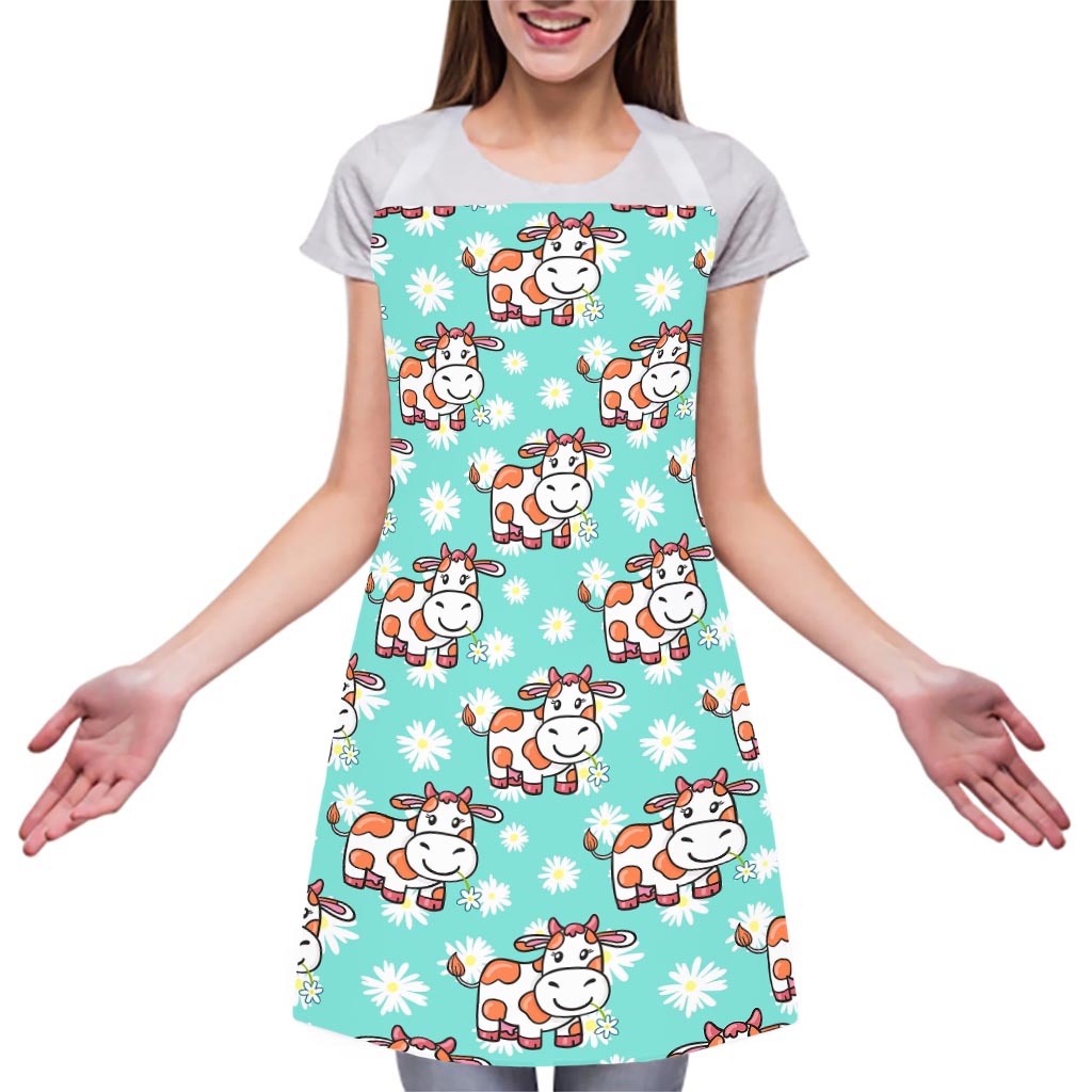 Cartoon Cow And Daisy Flower Print Adjustable Apron