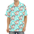 Cartoon Cow And Daisy Flower Print Aloha Shirt