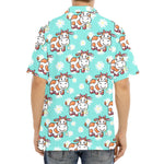 Cartoon Cow And Daisy Flower Print Aloha Shirt