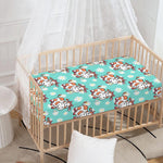 Cartoon Cow And Daisy Flower Print Baby Crib Sheet