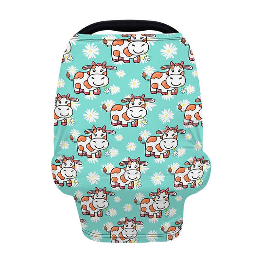 Cartoon Cow And Daisy Flower Print Baby Seat Cover