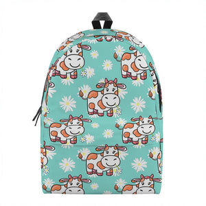 Cartoon Cow And Daisy Flower Print Backpack