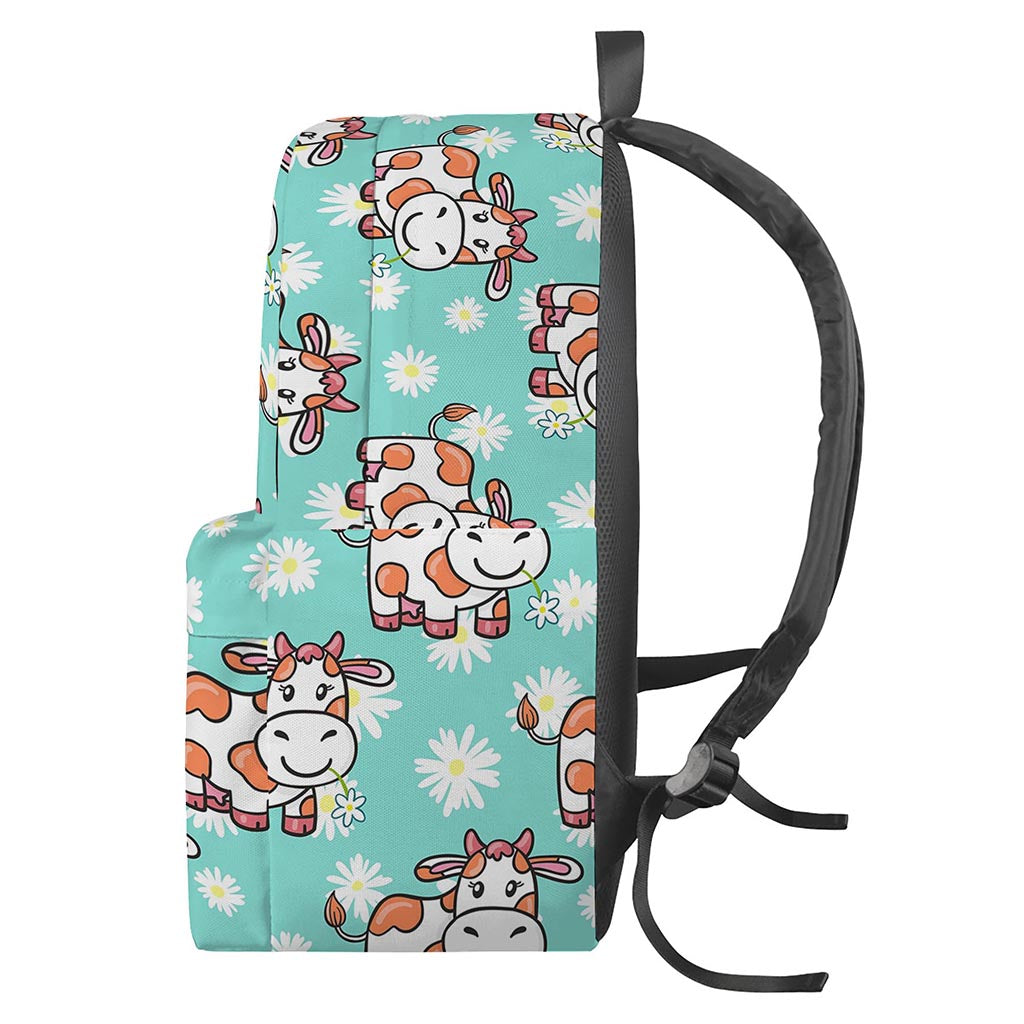 Cartoon Cow And Daisy Flower Print Backpack