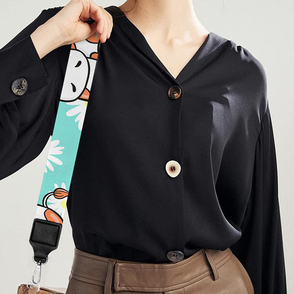 Cartoon Cow And Daisy Flower Print Bag Strap