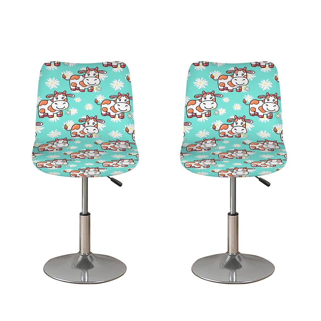 Cartoon Cow And Daisy Flower Print Bar Stool Covers