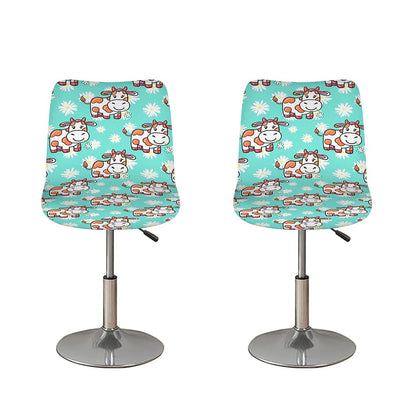 Cartoon Cow And Daisy Flower Print Bar Stool Covers