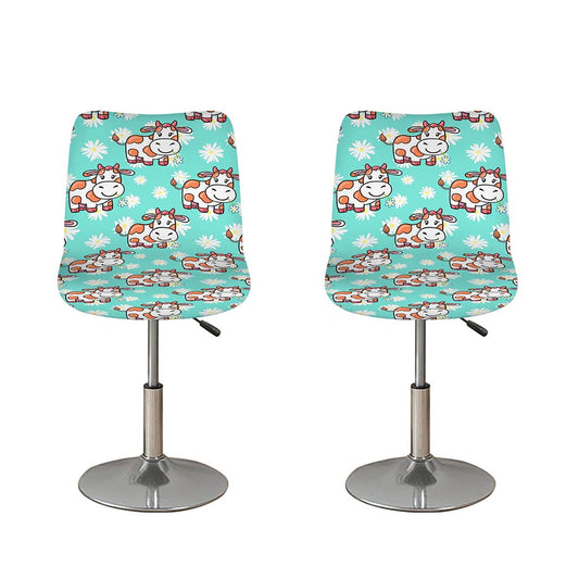 Cartoon Cow And Daisy Flower Print Bar Stool Covers