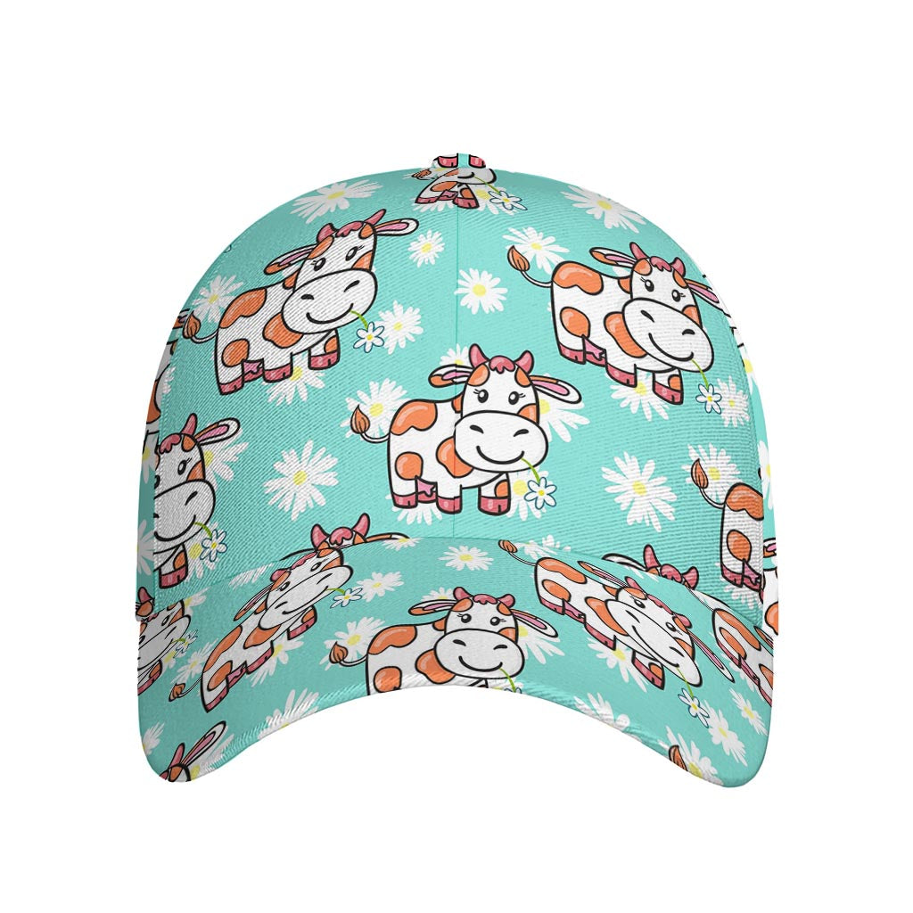 Cartoon Cow And Daisy Flower Print Baseball Cap