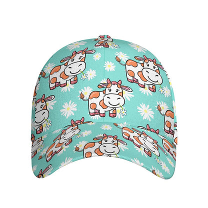 Cartoon Cow And Daisy Flower Print Baseball Cap
