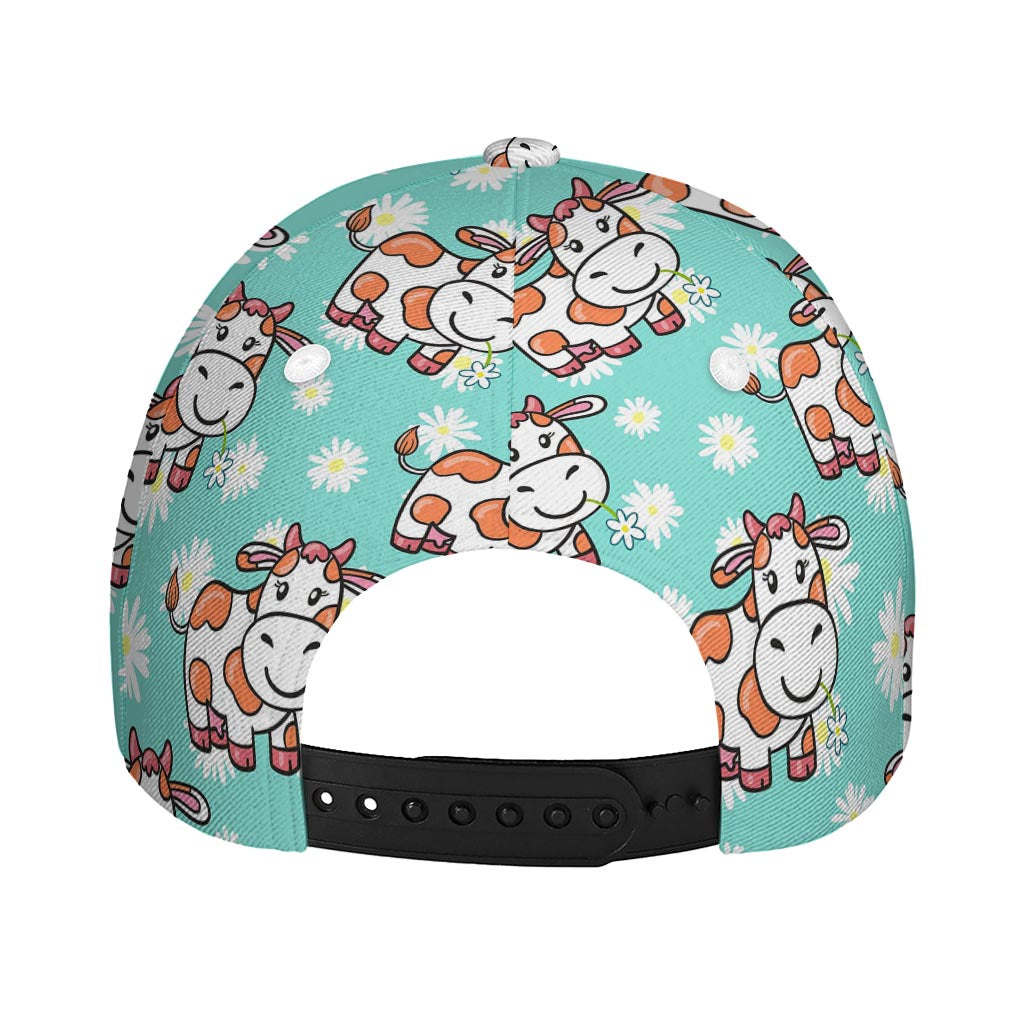 Cartoon Cow And Daisy Flower Print Baseball Cap
