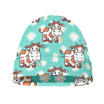 Cartoon Cow And Daisy Flower Print Beanie