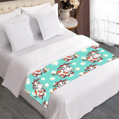 Cartoon Cow And Daisy Flower Print Bed Runner