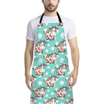 Cartoon Cow And Daisy Flower Print Bib Apron With Pocket